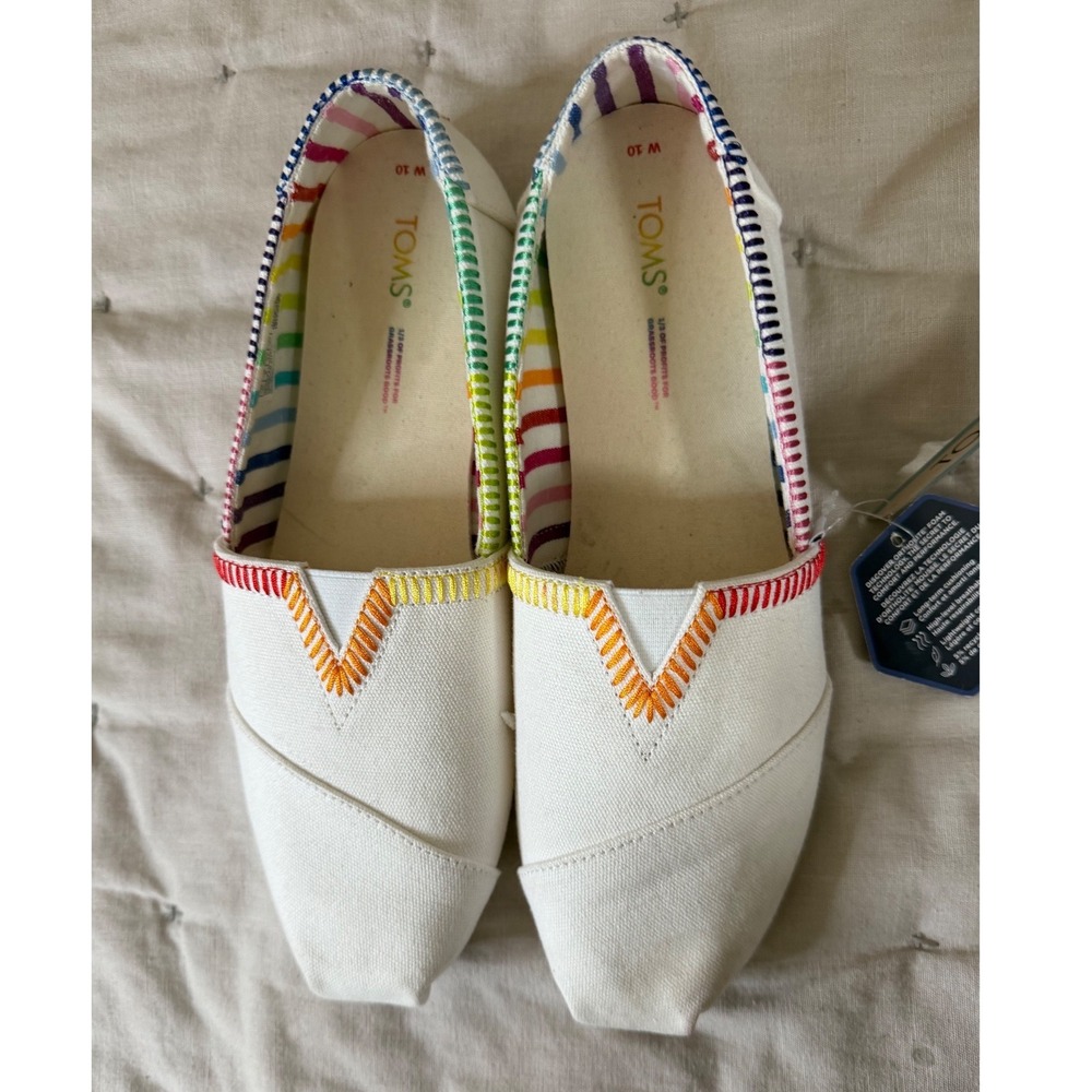 TOMS Alpargata White‎ Rainbow Embroidered Canvas Slip On 10
Shoes Sneaker